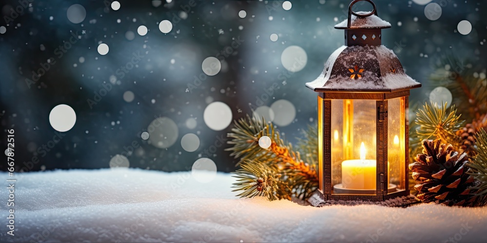 Christmas Snow With Fir Branch in the Winter Decoration Christmas Snow With Fir Branch in the Winter Decoration