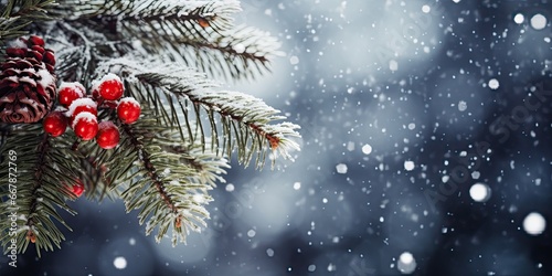 Christmas Snow With Fir Branch in the Winter Decoration