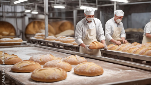 Bread is produced on an industrial scale in bakeries. Bakery workers bake bread, and modern bakers are actively involved in creating and kneading dough in the bakery shop