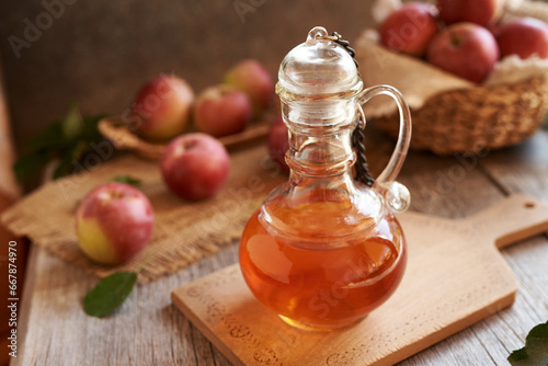 Apple cider vinegar on a table