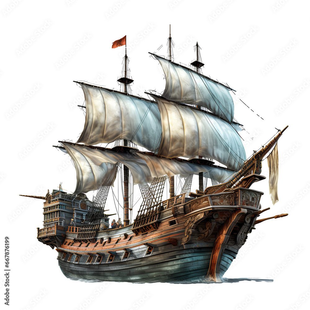 Ancient pirate ship on transparent background PNG - obrazy, fototapety, plakaty 