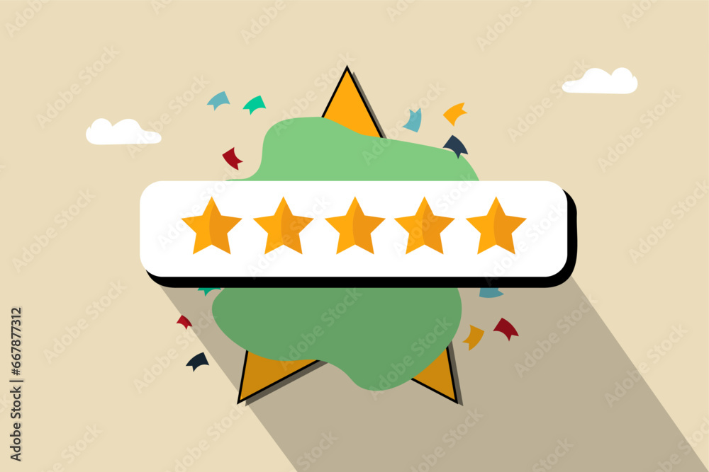 Obraz premium 5 stars rating feedback symbol in Social media, customer satisfaction, comment or giving product review, assessment, Funny illustration design 