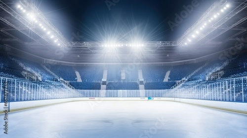 Hockey stadium. Field for winter sports. Ice, bleachers and spotlights. Arena of professional competitions