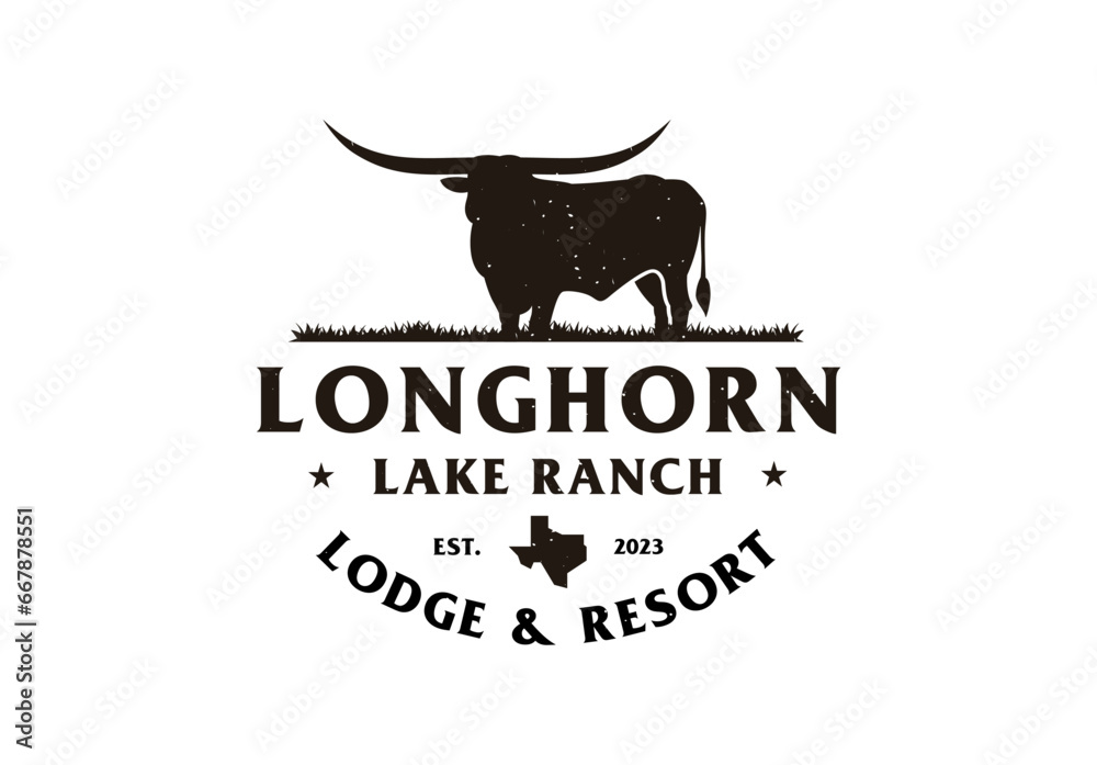Vintage Western Texas Longhorn Bull Ranch Logo Design