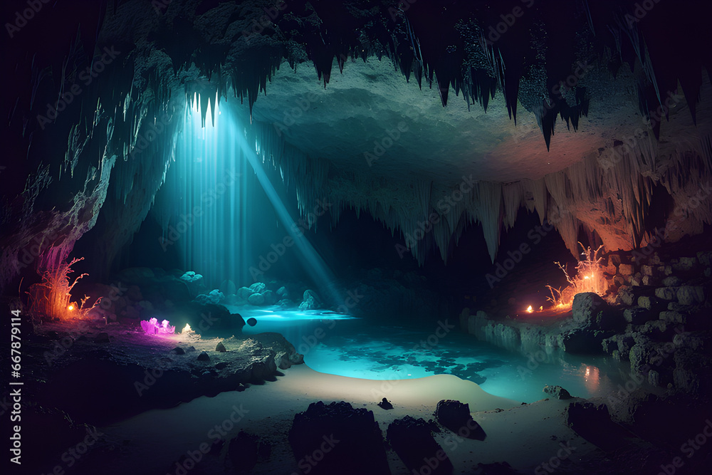 magical mysterious cave with a lot of darkness generative ai