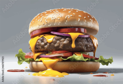 tasty burger with cheese tasty burger with cheese big hamburger on a dark background. photo