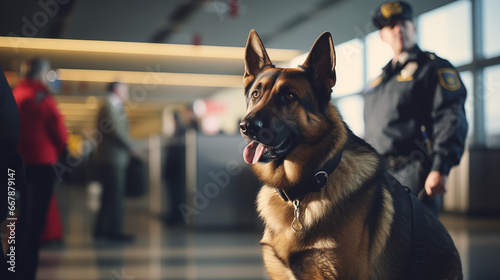 Airport security with canine unit, drug dog photo