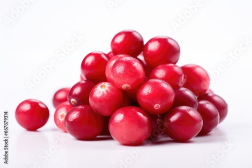 A pile of cranberries on a white surface.