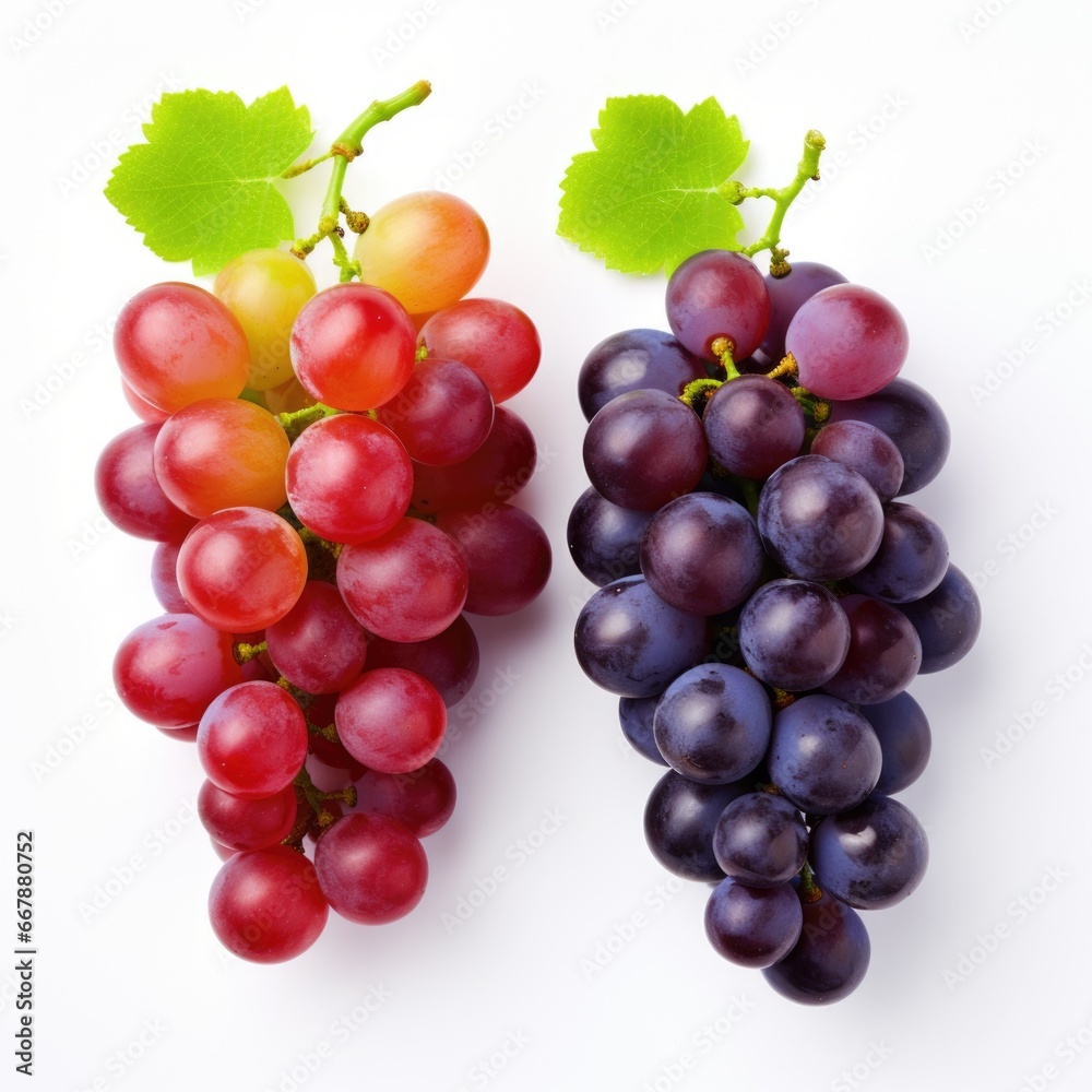 Fototapeta premium A couple of grapes sitting next to each other. Photorealistic, on white background