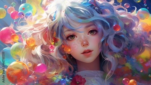Colorful teenage animation girl anime painting image Ai generated art