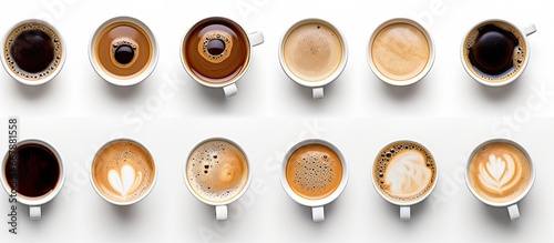 White background with assortment of coffee cups