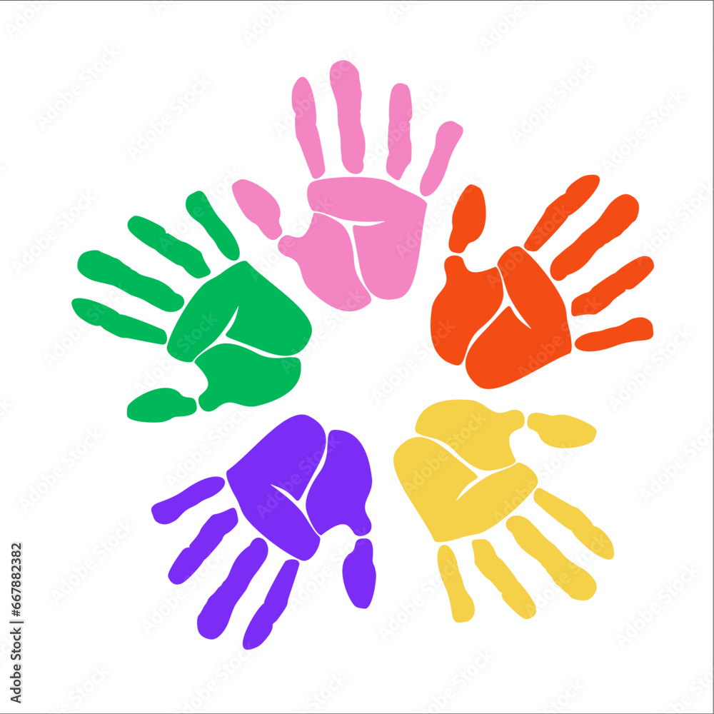 Handprint logo. Palm silhouette. Print hand with five fingers. Handprint logo. Palm silhouette. Print hand with five fingers.