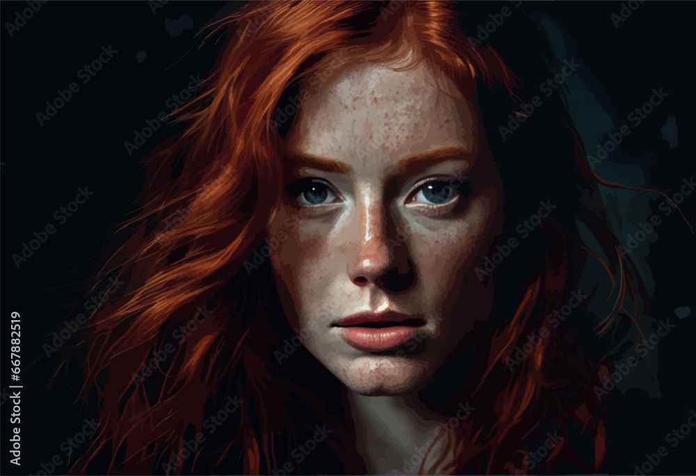 portrait of redhead woman with red hair.portrait of redhead woman with red hair.portrait of red - haired redhead woman with freckles
