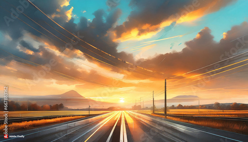 sunset over the road © images.AI