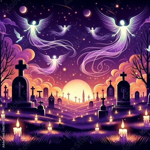 illustration of a funeral decorated with candles. day of the dead