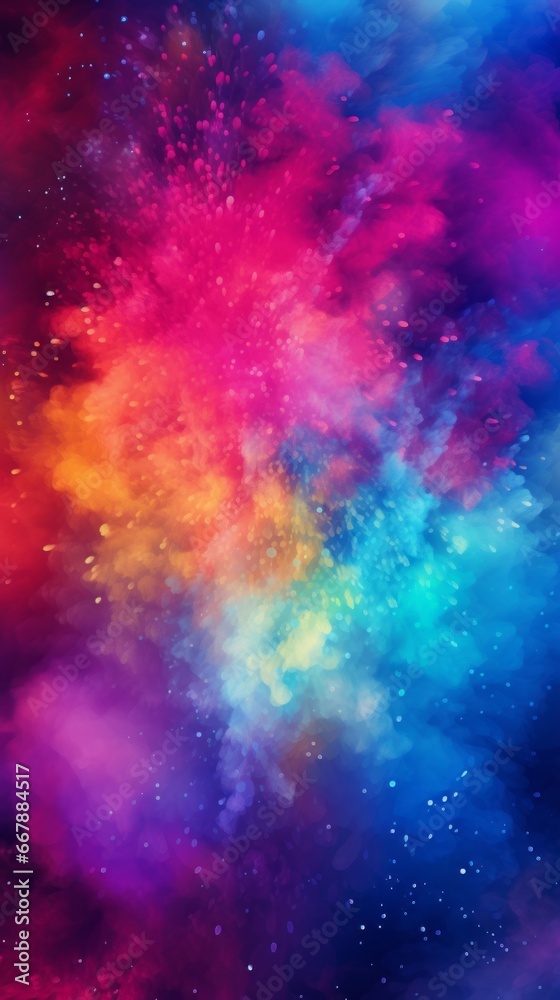 Colorful explosion of powder isolated on black background. Abstract colored background