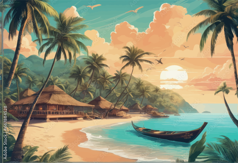 illustration of the beautiful tropical beach illustration of the beautiful tropical beach tropical island with palm trees and ocean