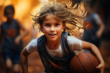 Youth basketball players engaged in a fiercely competitive game, each basket celebrated with fervor. Concept of passionate basketball. Generative Ai.