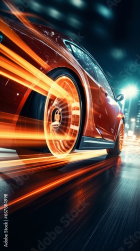 Car with neon on the road with motion blur background © hardqor4ik