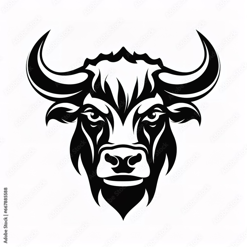 Full face a bull head silhouette against white background.