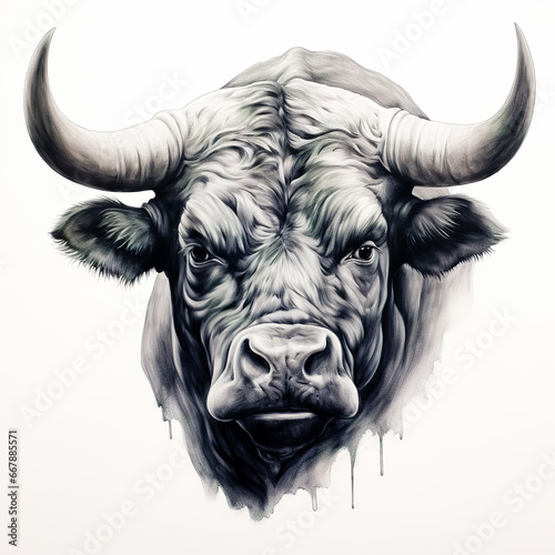 Full face a bull head silhouette against white background. photo