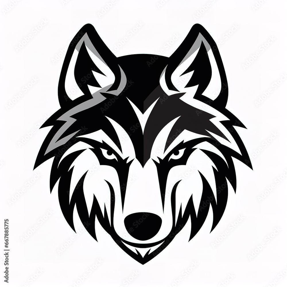 Full face a wolf head silhouette against white background. Full face a wolf head silhouette against white background.