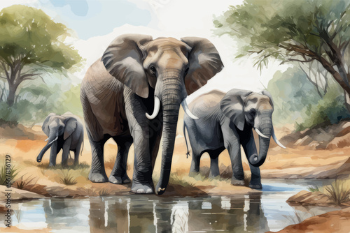 cartoon scene with hippopotamus elephant swimming in river near the meadow with elephant illustration illustration of a herd of elephants cartoon scene with hippopotamus elephant swimming in river nea © Shubham
