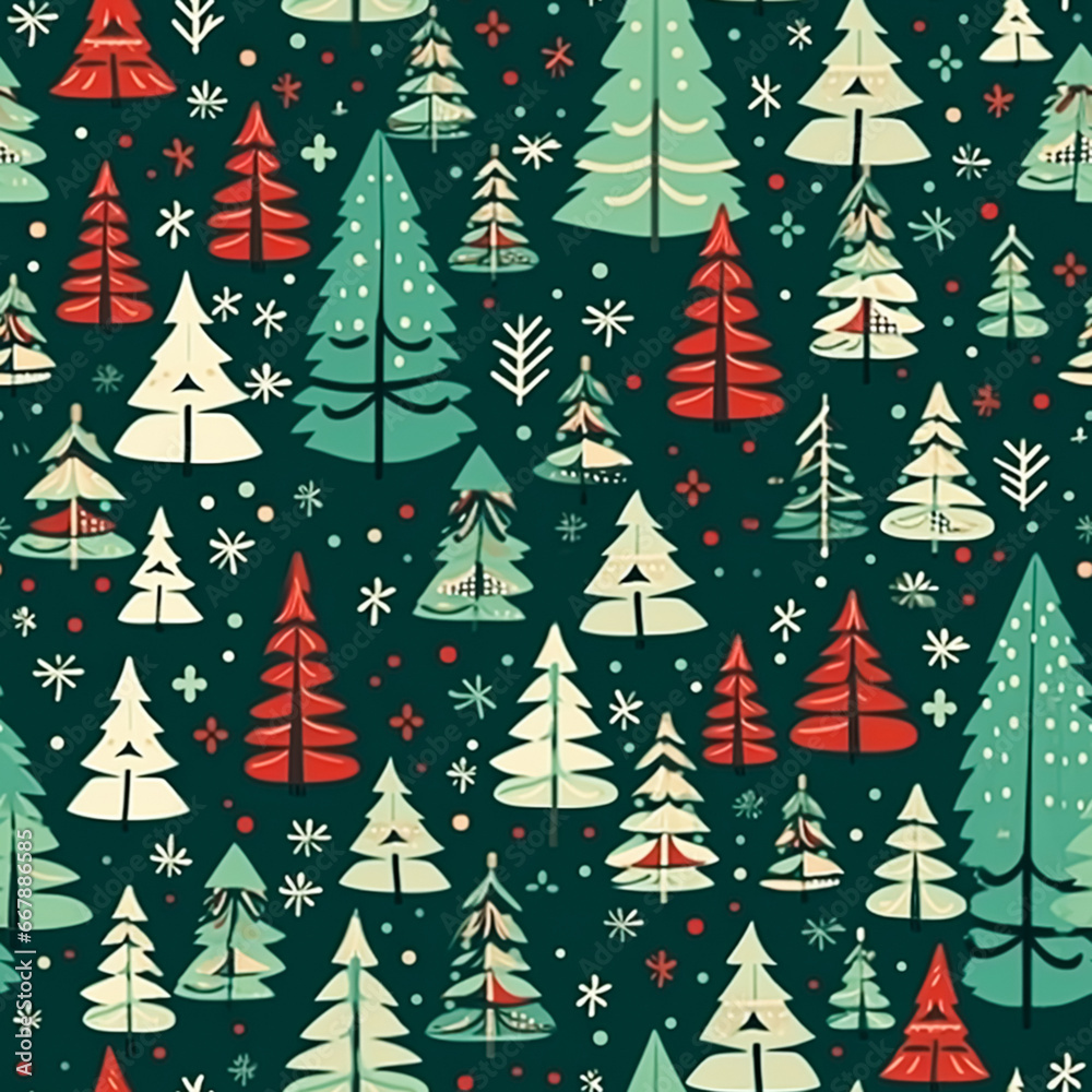 Obraz premium Christmas tree seamless pattern, tileable holiday country print for wallpaper, wrapping paper, scrapbook, fabric and product design
