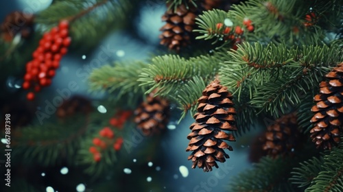 Festive Foliage: Spruce Branches and Cones Set the Mood for a Winter Celebration