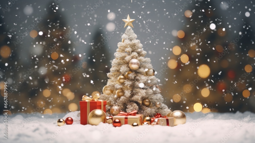 Obraz premium Overhead Shot of Variety of Miniature Christmas Trees and Plants on White Paper Postcard for Alternative Holiday Card Design