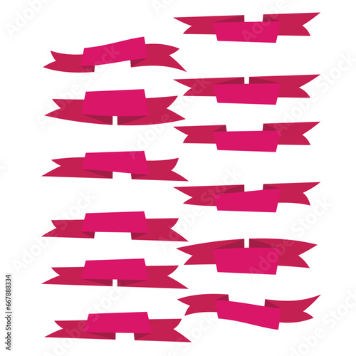 Set of pink flat ribbons isolated on white background. Ribbon banner vector illustration. Watercolor lace