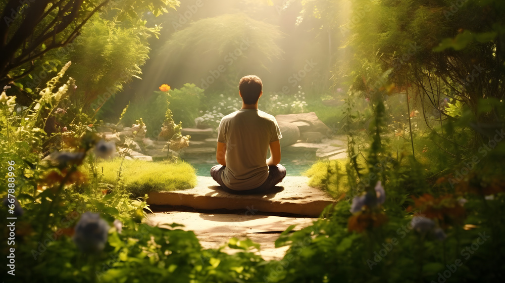 Nature's Tranquility: Mindfulness Meditation in the Wilderness, AI Generative Nature's Tranquility: Mindfulness Meditation in the Wilderness, AI Generative