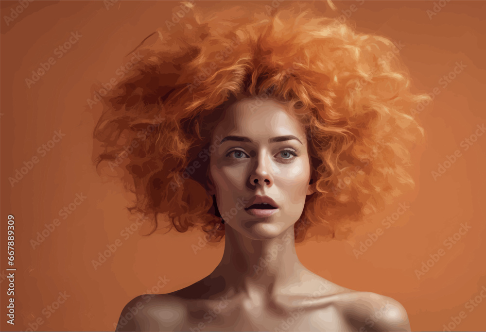portrait of young redhead woman with curly curly hair and orange eyes looking at camera portrait of young redhead woman with curly curly hair and orange eyes looking at camera young redhead woman with