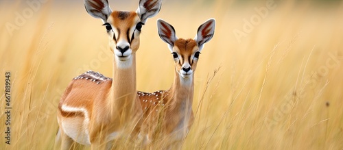 Thomson gazelle mother and baby in grass photo