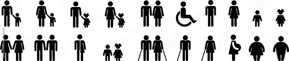 Pictograms people. Icons of children, adults and the elderly. LGBT ...