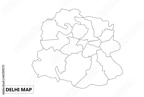 Delhi officially the National Capital Territory of Delhi, and a Union Territory of India containing New Delhi black stroke map on white background editable vector 