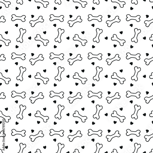 Fototapeta Naklejka Na Ścianę i Meble -  Heart, bone seamless pattern. Design for textile, wallpaper, fabric, wrapping, scrap, gift paper. White background. Love dog, cat concept. Pet care symbol. Vector repeat ornament