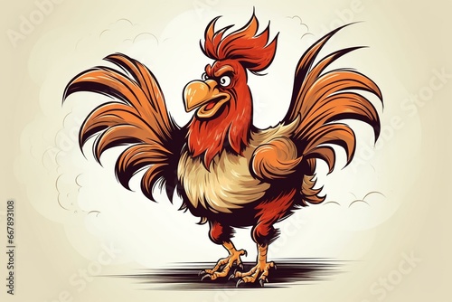 A caricature of a rooster striking a pose. It is drawn in a comic style. Generative AI
