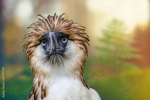 The Philippine eagle (Pithecophaga jefferyi) is one of the most endangered bird species in the world.Philippine eagle (Pithecophaga jefferyi) (Monkey-eating eagle), Davao, Mindanao, Philippines,  Asia photo