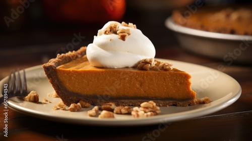 Wallpaper Mural Zoomedin shot of a pumpkin pie showcasing the gingersnap crust, adding a touch of e to this beloved dessert. The crust crumbles upon each forkful, offering a pleasant contrast to the velvety Torontodigital.ca