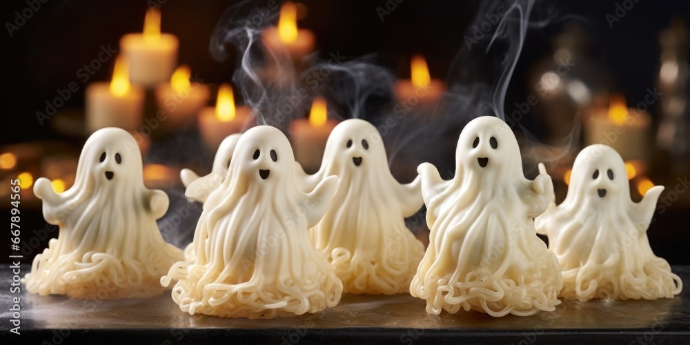 This ghostly ensemble showcases an irresistible arrangement of marshmallow wraiths, their hauntingly sweet aroma filling the room, evoking a spellbinding atmosphere of Halloween delight. This ghostly ensemble showcases an irresistible arrangement of marshmallow wraiths, their hauntingly sweet aroma filling the room, evoking a spellbinding atmosphere of Halloween delight.