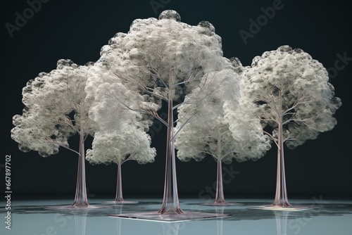 Detailed 3D depiction of transparent tulip trees. Generative AI