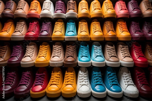Black Friday colorful shoes on display in a shoe store