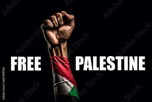 Resistance hand with Palestine flag and text