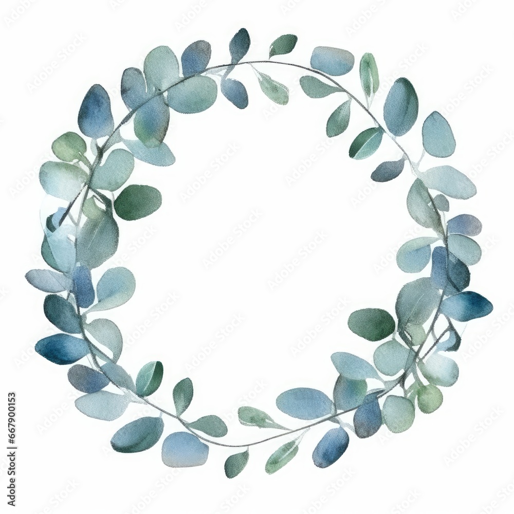 Watercolor Eucalyptus leaf frame with a gradient or ombre effect on white. AI generated