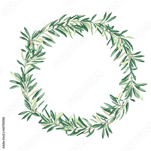 Wallpaper Mural Watercolor olive wreath. Isolated on white background. Hand drawn botanical illustration. Can be used for cards, logos and food design. Torontodigital.ca