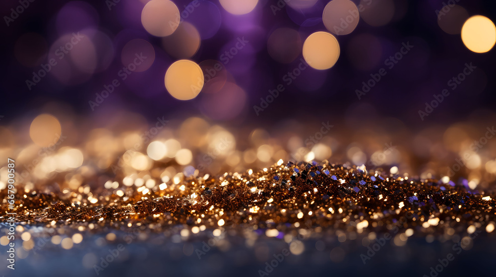 Golden glitter christmas abstract background with bokeh defocused lights