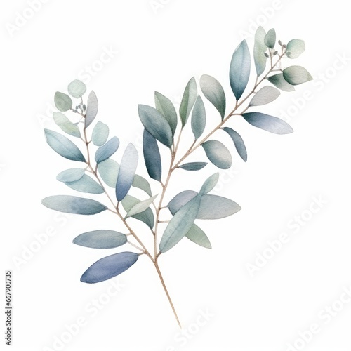 Watercolor Eucalyptus leaf frame with a soft and muted color scheme on white. AI generated
