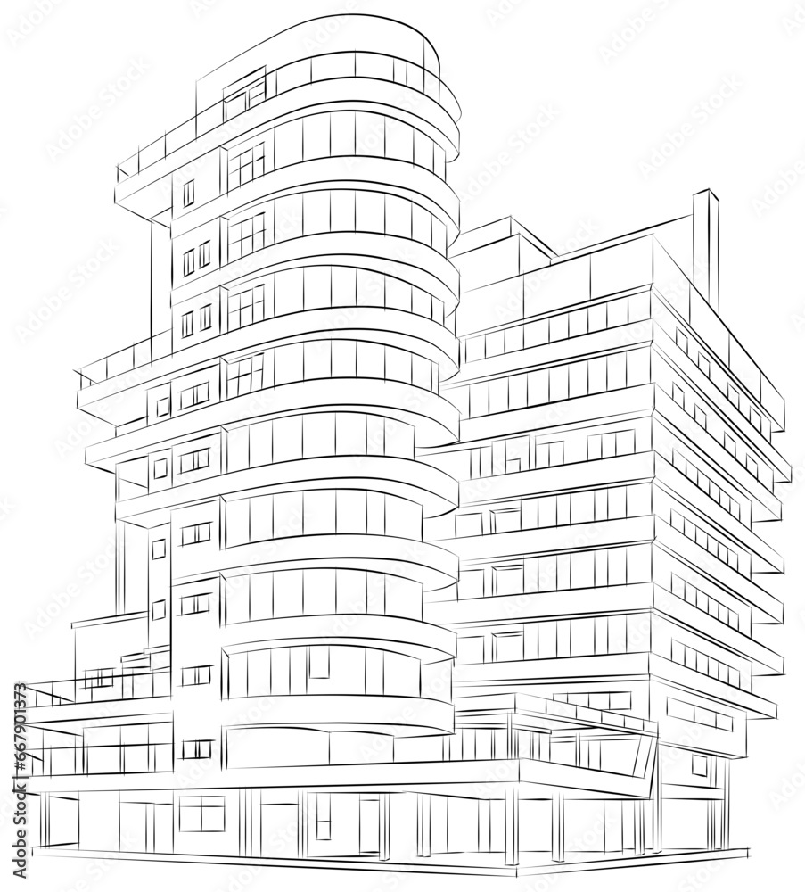 black and white silhouette of a city building, no background