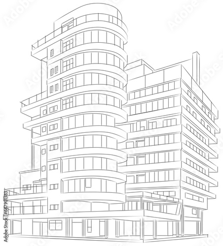 black and white silhouette of a city building, no background
